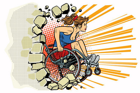 坐在轮椅上的女运动员流行艺术背景图片