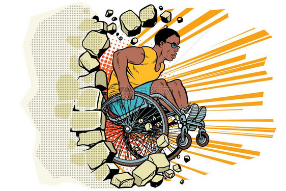 坐在轮椅上的非洲男运动员流行艺术图片