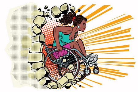 坐在轮椅上的非洲女运动员流行艺术图片