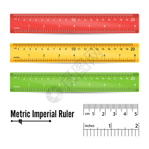 尺子线条测量学校标尺矢测工具毫米厘和英寸插画