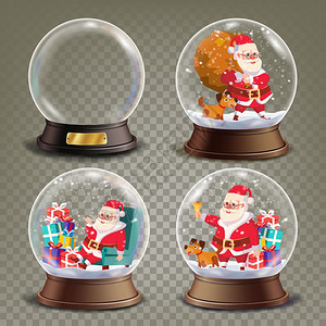 雪中漫步玻璃球中的圣诞老人礼品插画