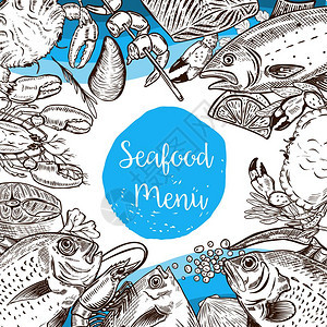 海鲜菜单模板鱼螃蟹虾龙鱼子酱海报传单横幅菜的设计要素图片