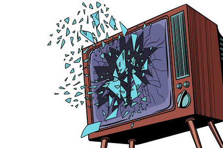 爆炸破碎的电视屏幕插画