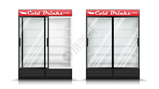 冰箱现实矢量代垂直冰箱前面板两扇玻璃滑动门单独插图冰箱矢量两扇玻璃滑动门的冰箱图片