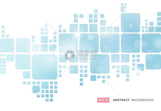蓝色模糊背景的抽象白方形边框矢量图图片