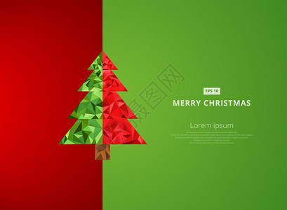 带有复制空间矢量插图的圣诞树红色和绿背景模板图片
