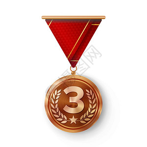 获的铜牌矢量金属现实的第三次安置成绩红丝带圆牌萝蕾花和星的救济