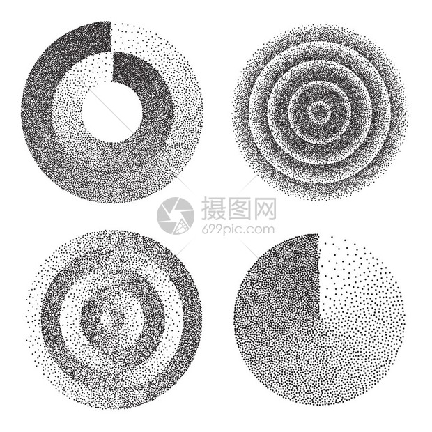 抽象几何形状矢量黑色圆圈胶片谷物噪音粗纹质半调背景图片