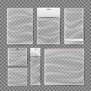 塑料袋套装矢量空白真拉链袋可再溶解的拉链袋现实插图透明塑料袋套装矢量聚乙烯容器套装清晰的塑料袋套装图片