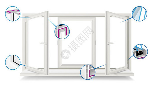 塑料窗口矢量配置打开白色孤立在白色插图图片
