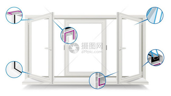 塑料窗口矢量配置打开白色孤立在白色插图图片