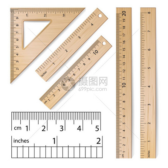 校标经典木制厘米和英寸测量工具图片