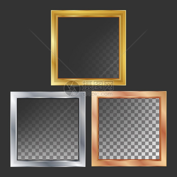 金银铜矩形框架矢量元素图片