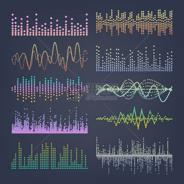音乐声波矢量典型的音波来自均衡器音频技术乐脉冲插图音乐声波矢量