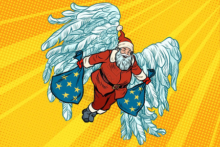 有翅膀飞翔的拿着礼物的圣诞老人图片