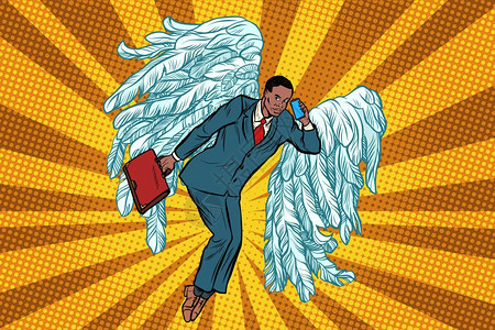 拿着公文包的男人有翅膀的拿着公文包的打电话男商人插画