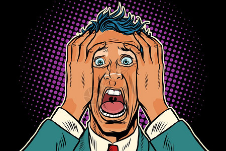男子受到惊吓大声尖叫复古卡通插画图片素材