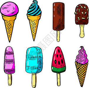 一套冰淇淋插图海报卡片设计要素矢量插图图片