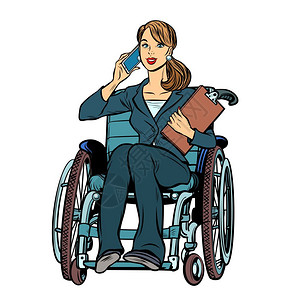 集中办公区残疾女商人在轮椅上打电话卡通插画插画