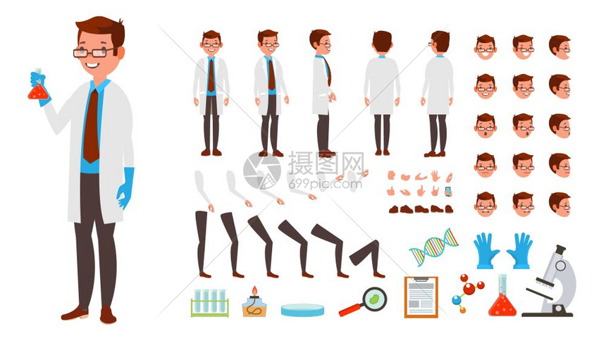 创建科学家姿势脸部设置脸部情感发型手势图片
