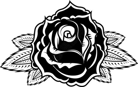 纹身样式中的玫瑰插图刺绣徽章符号设计元素矢量插图图片