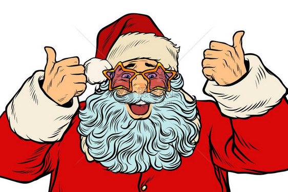 圣诞老人竖大拇指复古卡通插画图片