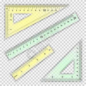 三角尺子透明标尺和三角厘米和英寸测量工具设计图片