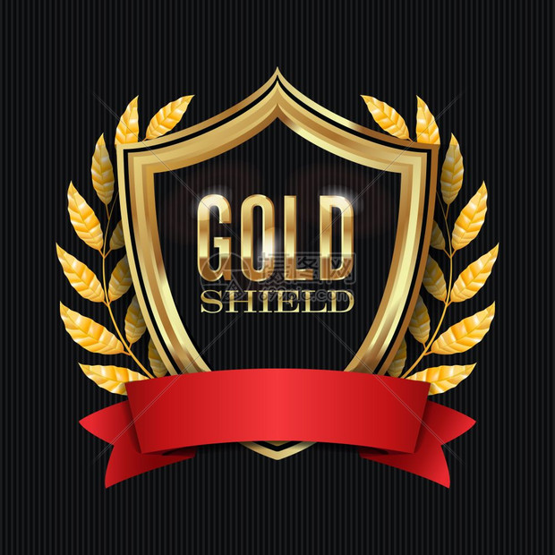 金盾花环和红色丝带矢量元素插画图片下载-正版图片302032948-摄图网