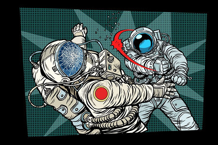 波普艺术两个宇航员对抗太空战争图片