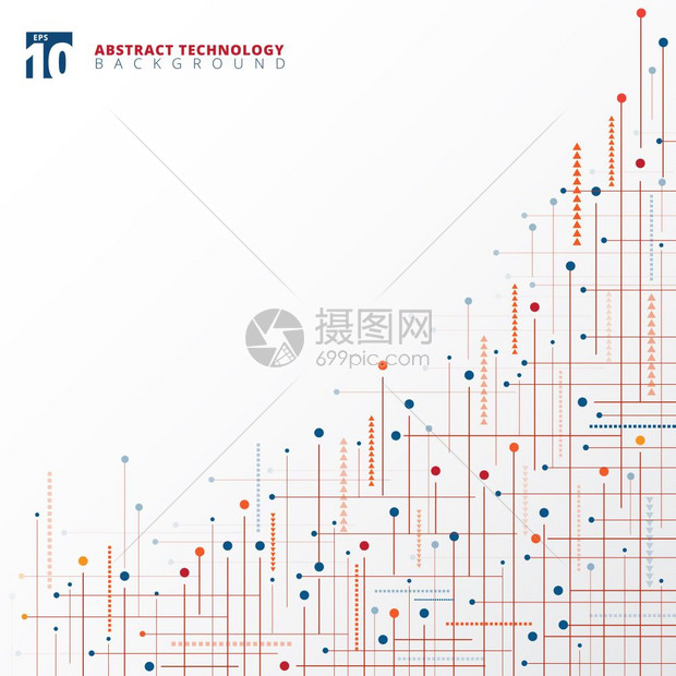 蓝色和红几何线点矢量背景图片