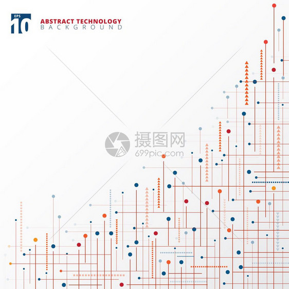 蓝色和红几何线点矢量背景图片