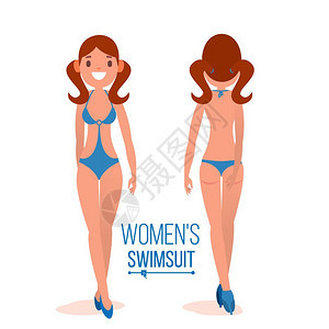 女孩展示夏季沙滩泳装背面和正面插图图片