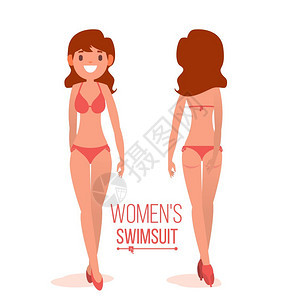 女孩展示夏季沙滩泳装背面和正面插图图片
