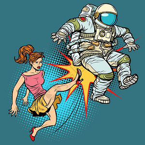 流行艺术踢宇航员的女子图片