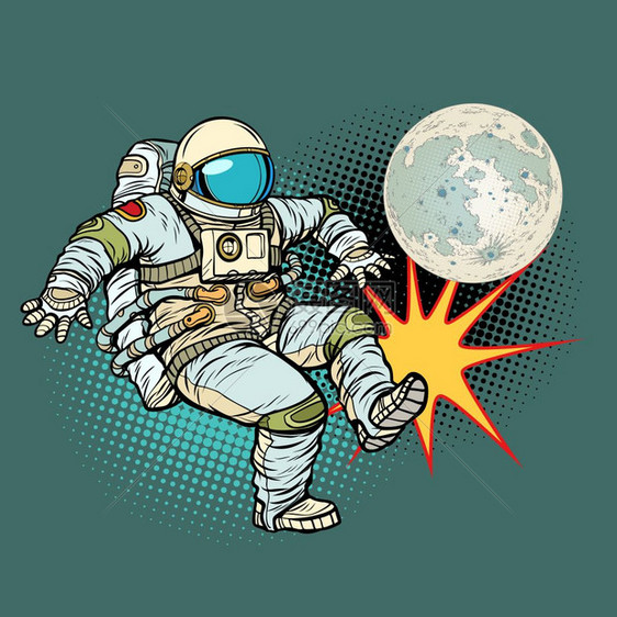 宇航员与月球一起踢足球图片