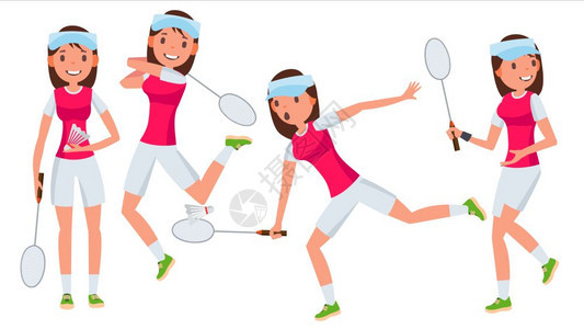 羽毛球女玩家动作表情卡通插画图片