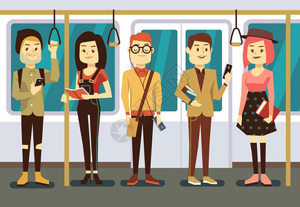 乘坐地铁的人群矢量卡通插画图片