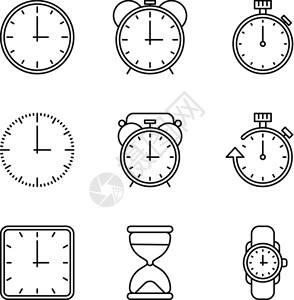 平线图设定时间和钟矢量线图标记时钟和图收集插画