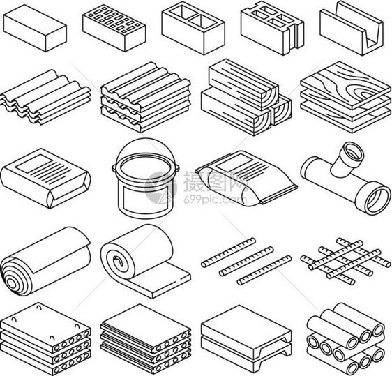 建筑材料线条插画图片