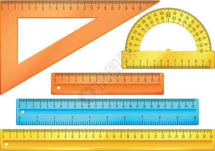测量尺子彩色测标尺三角和减量器测量工具插画