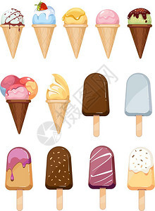 香草冰淇淋巧克力冰淇淋草莓冰淇淋甜筒插图图片