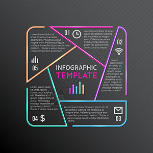 具有5个选项部分步骤过程的矢量图表图片