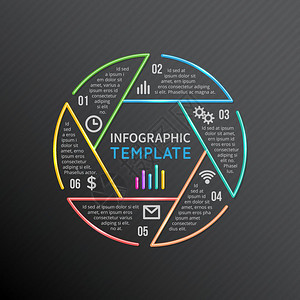 以6个选项部件步骤进程信息报告模板版式圆矢量行形状6个选项进程战略命令结构图示图片