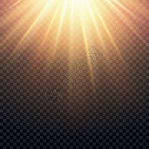 奋勇而上现实而透明的黄色太阳射线暖橙色耀斑效应在格子背景上隔离现实而透明的黄色太阳射线在格子背景上隔离的温暖橙色耀斑效应来自恒星的阳光太插画