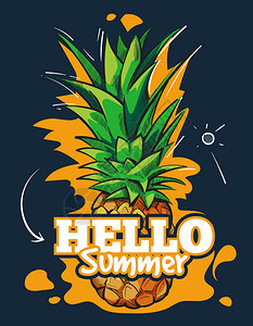 夏季热带菠萝水果背景配有新鲜食品插图海报图片