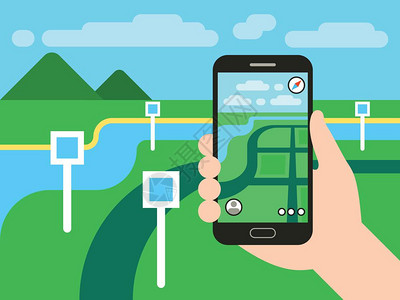 智能定位插画_智能定位卡通_智能定位插图_手绘_板绘_摄图网