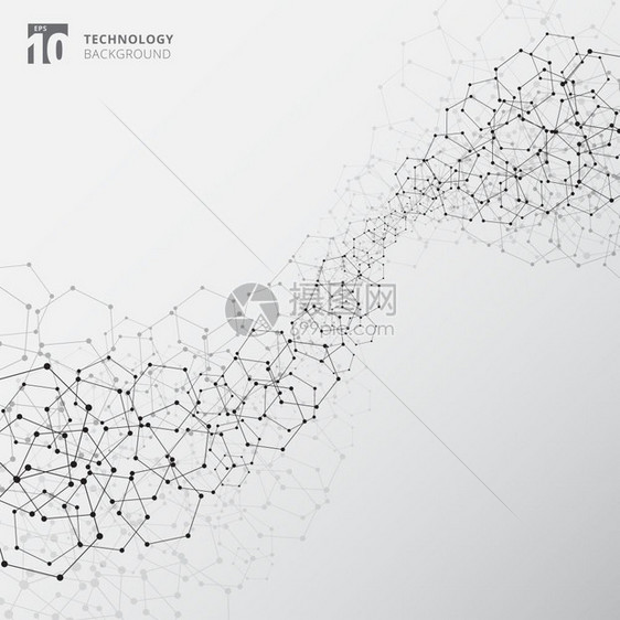 抽象技术连接结构元素六边形矢量白色背景图片