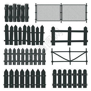 木质围栏矢量黑白插画图片