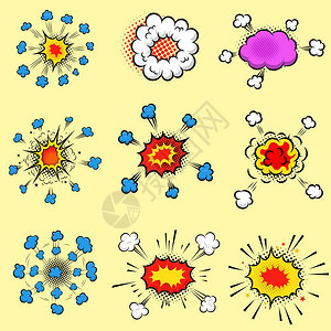 一组多彩的漫画风格爆炸元素图片