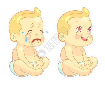 笑和哭分别是婴儿的两种情绪背景图片